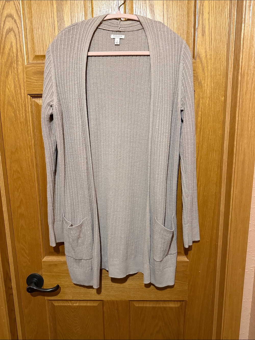 Sonoma Taupe Ribbed Open-Front Cardigan
